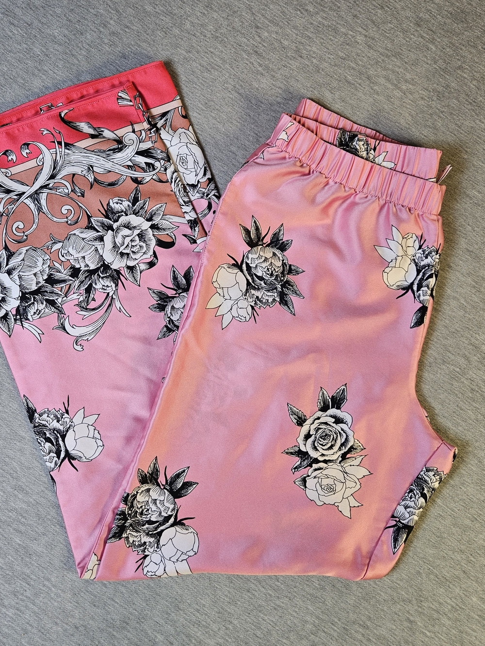Victoria's Secret Pink Floral Satin Lounge Pants with Elastic Waist Size M